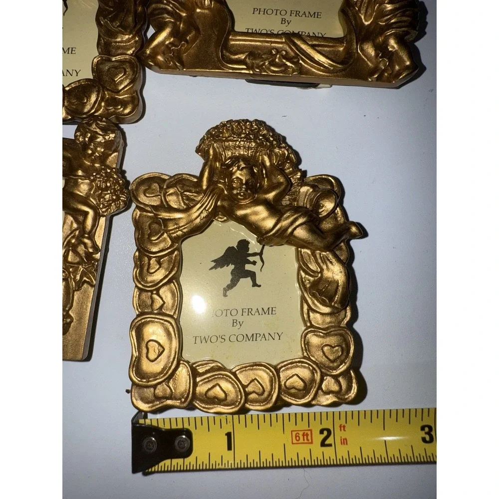 VTG Set of 12 Gold Toned Two's Company Small‎ Photo Frames Angel Cherub Ribbon N